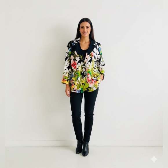 Notations Tops - Notations Women's Floral Blouse - Black, Green, Red, Yellow